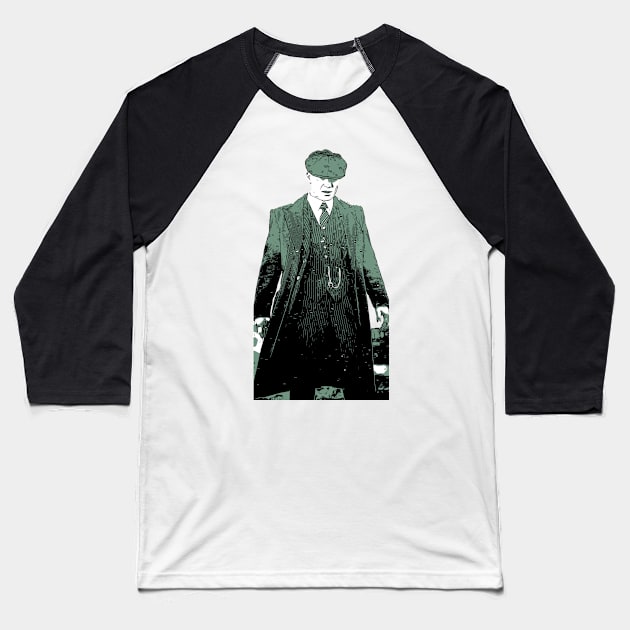 Thomas Shelby stands there emotionally, well dressed, and looks down as abstract comic art Baseball T-Shirt by ComicPrint